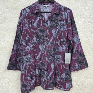 Habitat Shirt Womens Medium Purple Floral Button‎ Long Sleeve Lightweight Beachy